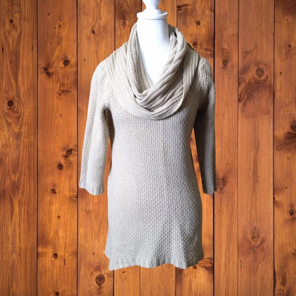 STYLE & CO 3/4 Sleeve Cowl Neck Sweater Beige Metallic Neutral Size Small